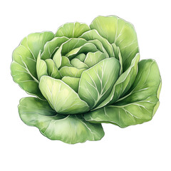 Obraz premium fresh cabbage vegetable green leave hand drawing