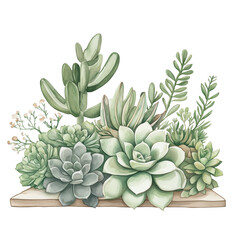colorful succulent plants garden  hand drawing painting 