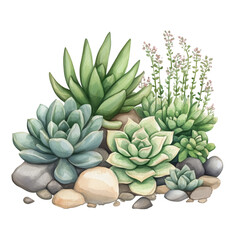 colorful succulent plants garden  hand drawing painting 