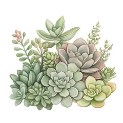 colorful succulent plants garden  hand drawing painting 