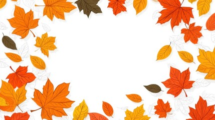 Fototapeta premium Autumn Leaves Border White Background