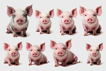 Adorable Piglet Portraits on White Background in Cute Pig Gallery