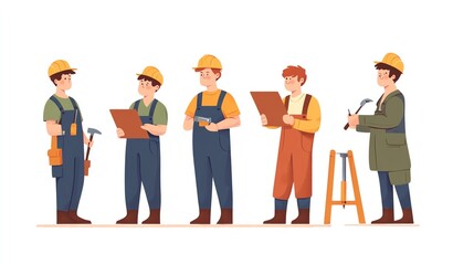 Labor Day celebration, factory workers using tools, industrial setting, teamwork and solidarity theme, detailed illustration, isolated on white background