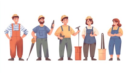 Obraz premium Labor Day celebration, factory workers using tools, industrial setting, teamwork and solidarity theme, detailed illustration, isolated on white background