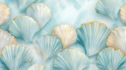 Blue & Gold Seashells.