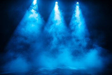 A dark empty street, dark blue background, an empty dark scene, neon light, spotlights The asphalt floor and studio room