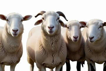 Fototapeta premium Isolated White Sheep Collection: Expressive Fauna Bundle on a Clean BackgroundIsolated Group of Sheep on White Background