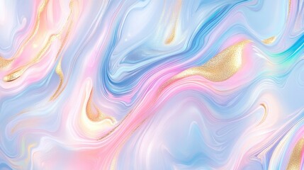 Fototapeta premium Iridescent Fluid Texture With Gold Foil Luxury Abstract Marble Background 3D Illustration