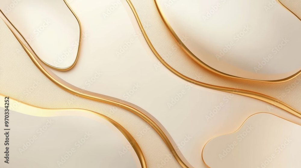 Poster luxury background with 3d realistic gold and beige abstract oval shapes 3d rendering