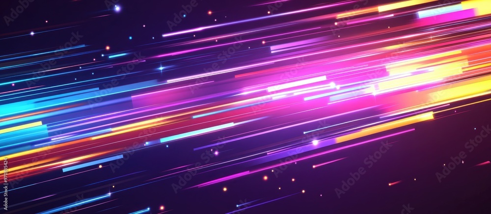 Poster abstract multicolored light trails neon pulses and high speed data transfer background futuristic te