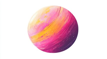 Obraz premium Vibrant imaginative abstract planet in pink and yellow hues on a white backdrop Surreal cartoon style space object suitable for stickers or T shirt prints 2d artwork