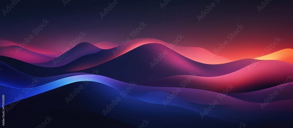 Poster Stunning abstract landscape illustration featuring artistic design with gradient and filter effects on a dark background complemented by shadow effects