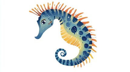 Fototapeta premium Surrealistic flat illustration of a seahorse on a white background