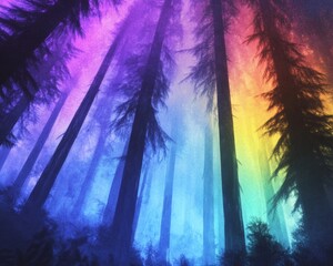 Obraz premium Enchanting Rainbow Forest Vibrant Fantasy Landscape with Colorful Hues and Mystical Ambiance