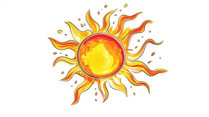 Isolated abstract representation of a bright sun in yellow and red on a white background Surreal cartoon style suitable for stickers or T shirt prints 2d illustration