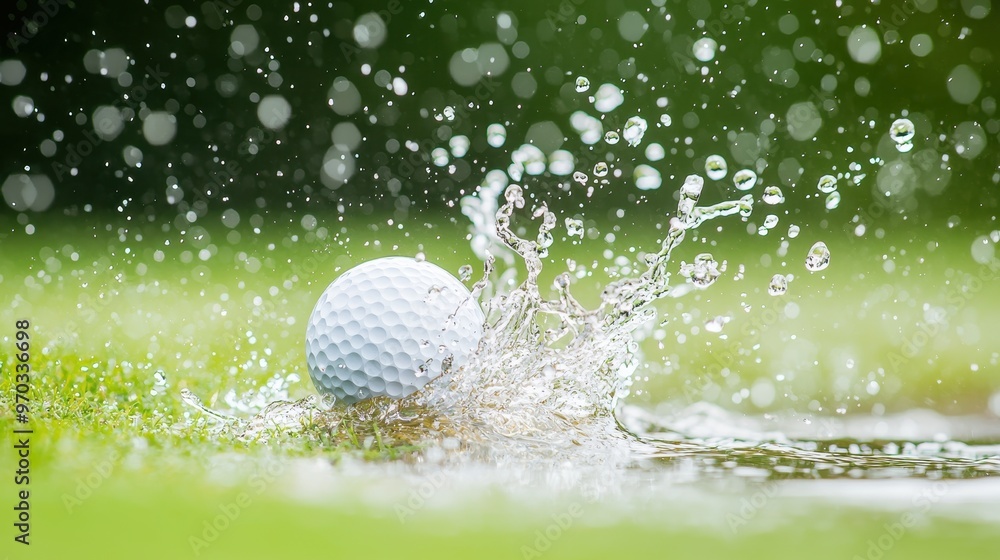 Canvas Prints golf ball splashing in water on green grass