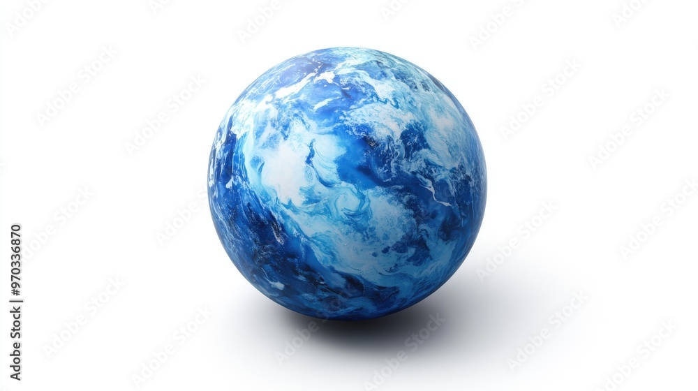 Poster surreal blue planet with oceans on a white background globe cosmos resin sphere appealing icon 3d re