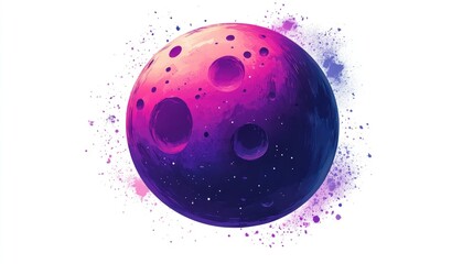 Abstract colorful spotted planet on a white background Featuring shades of purple and pink Surreal cartoon style space object suitable for stickers or T shirt designs 2d illustration