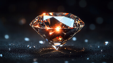 Diamond reflection on black background ,Dazzling brilliance close-up of a diamond generative ai.