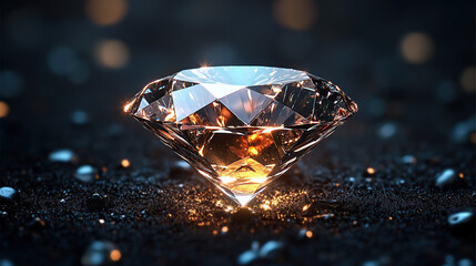 Diamond reflection on black background ,Dazzling brilliance close-up of a diamond generative ai.