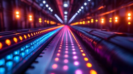 Obraz premium Futuristic Fiber Optic Cables Illuminating an Underground Pathway Towards a Modern Data Center