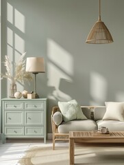 Lovely modern living room interior design with comfortable sofa,wooden table and cabinet drawer
