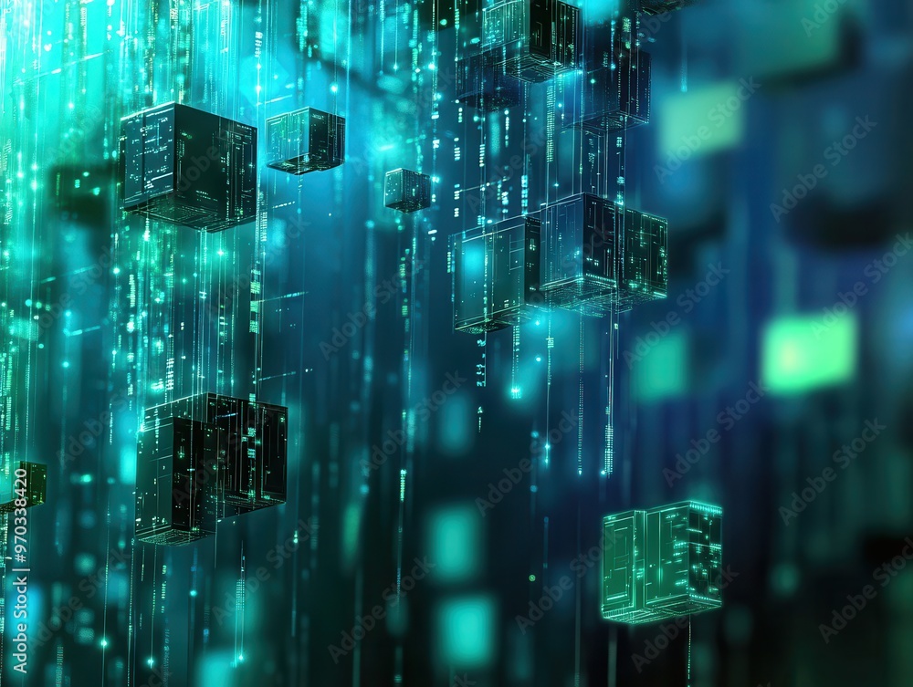 Poster abstract futuristic digital technology background with glowing cubes and lines