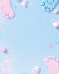 Blue and Pink Baby Footprint Background with Pacifier and Confetti - Baby Shower Announcement