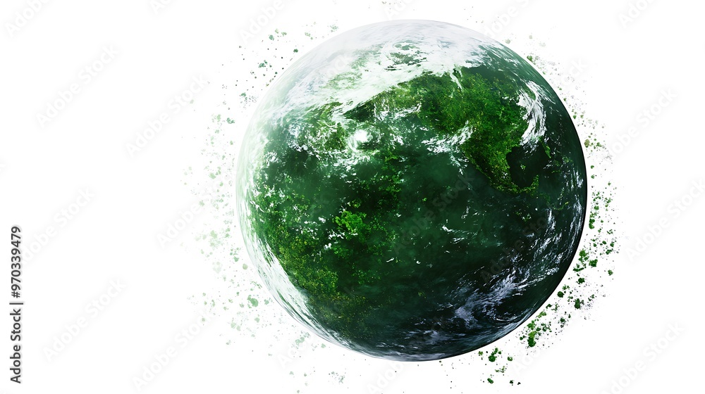 Aufkleber a green planet with disintegrating surface