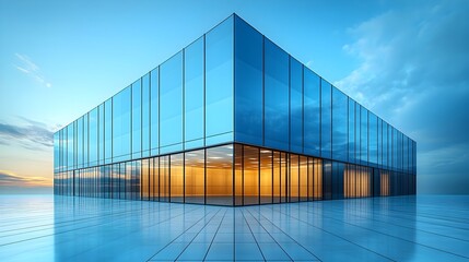 Fototapeta premium Striking Modern Office Building with Reflective Glass Facade and Converging Perspective Lines