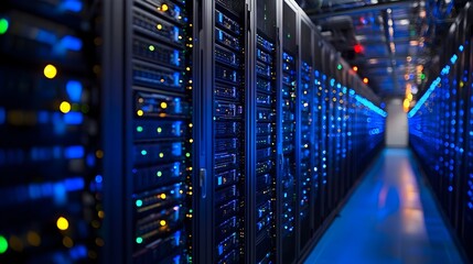 Naklejka premium Rows of Servers in a Data Center Creating Depth and Complexity
