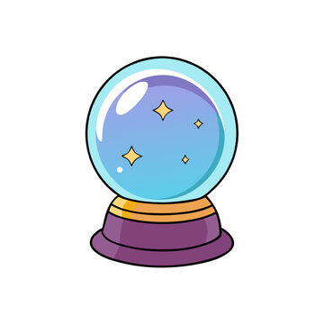 recommend clip art: Celestial Insights: A cartoon crystal ball, aglow with shimmering stars, beckons with an aura of magic and mystery.