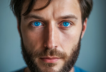 Obraz premium close-up photo of a bearded man with blue eyes. generative ai