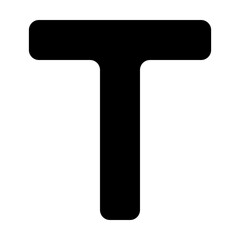 T capital letter icon in solid filled glyph style. Simple initial symbol vector illustration — pixel-perfect icon.