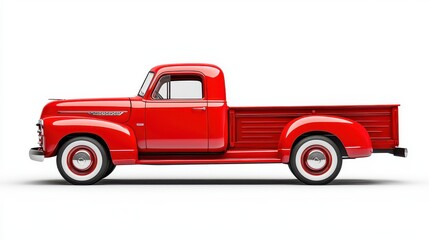 Classic Red Pickup Truck Isolated on White Background