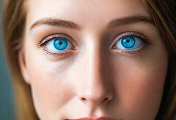 Fototapeta premium close-up photo of a beautiful woman with blue eyes. generative ai