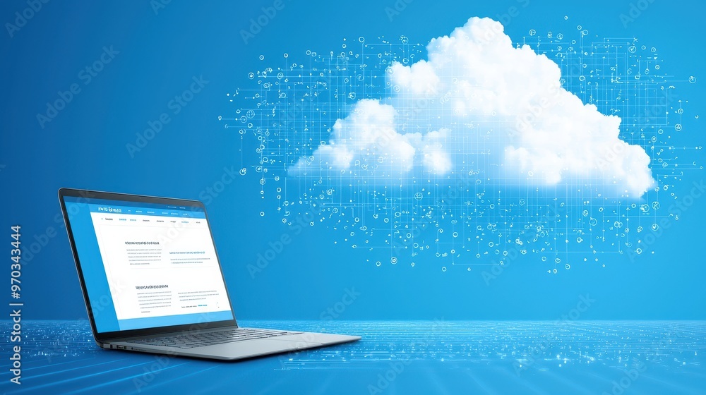 Poster cloud computing technology concept with laptop and network connections