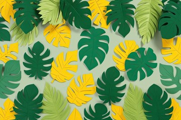 Fototapeta premium Vibrant Tropical Leaf Cutouts in 3D Creating a Refreshing and Serene Environment