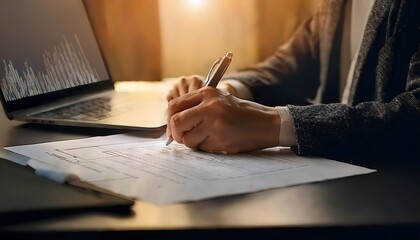Close-up of a businessman writing a signed contract in a company meeting in the office.