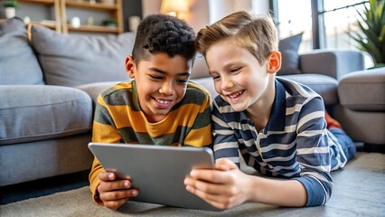 Fototapeta premium Two Boys Using a Tablet Together.