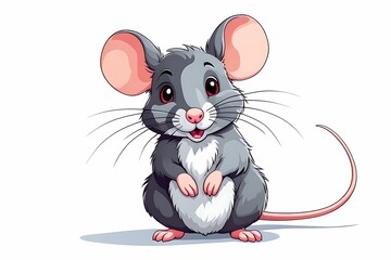 Cartoon Mouse with Pink Ears and a Tail