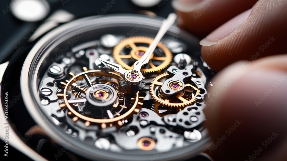 Aufkleber close up of complex watch mechanism with gears and cogs