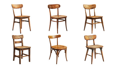 Vintage Wooden Chairs Collection On Transparent Background