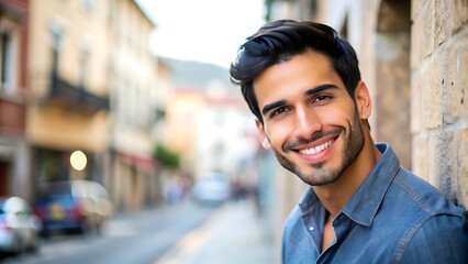 Fototapeta premium Happy young man smiling in the city.