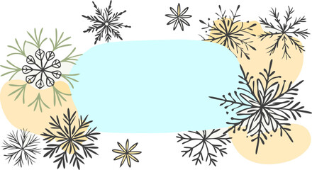 Winter minimalistic vector banner with Christmas snowflakes for holiday cards, New Year's invitations and social media posts.