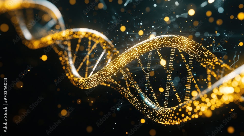 Poster abstract dna structure with glowing particles