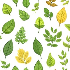 Obraz premium Seamless Pattern of Diverse Leaves on White Background