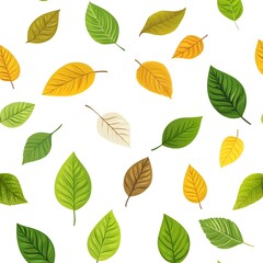 Obraz premium Seamless pattern with fresh and vibrant assortment of natural leaves on a clean white background
