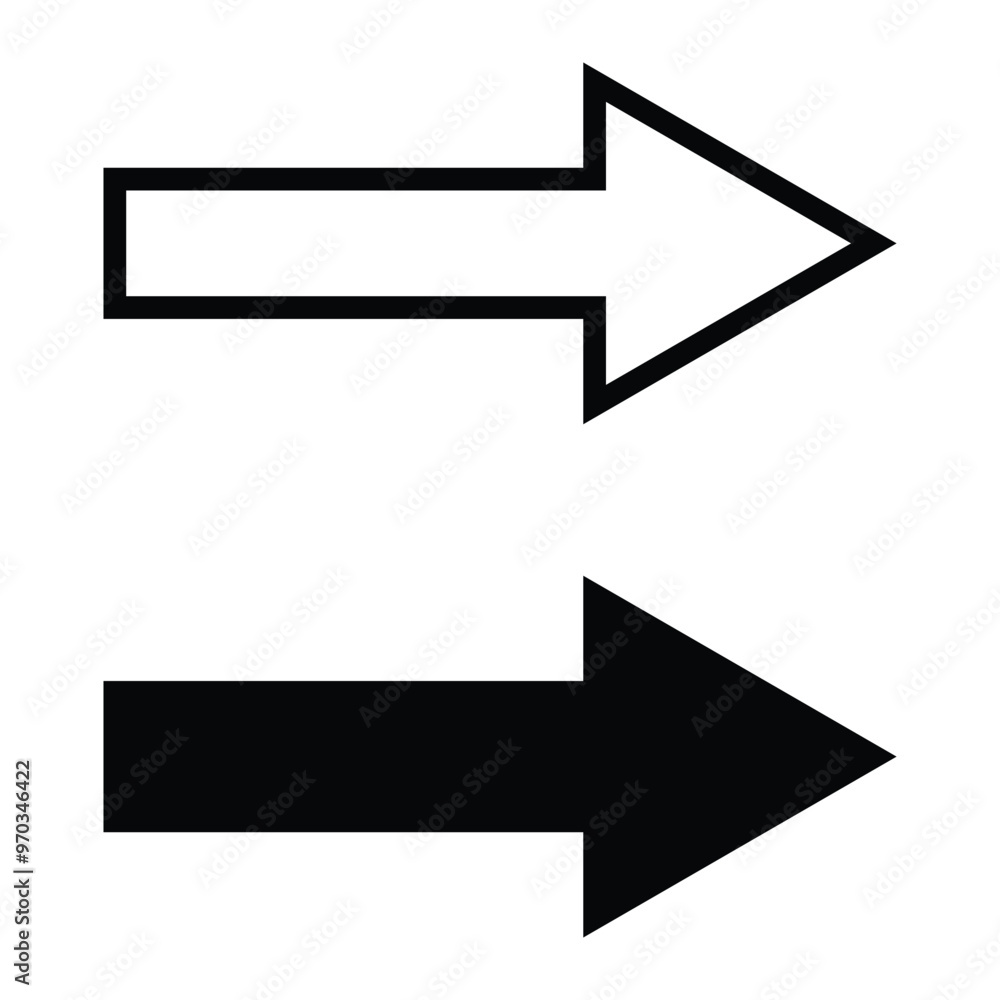 Poster thick arrow vector icon set. next arrow symbol. black silhouette and outline style. isolated on whit
