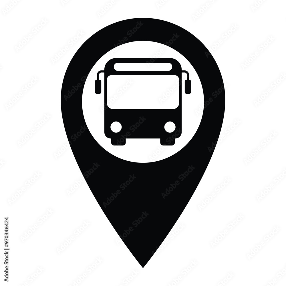Poster map pointer with bus vector icon. bus station location pin symbol. mark on the map. global positioni
